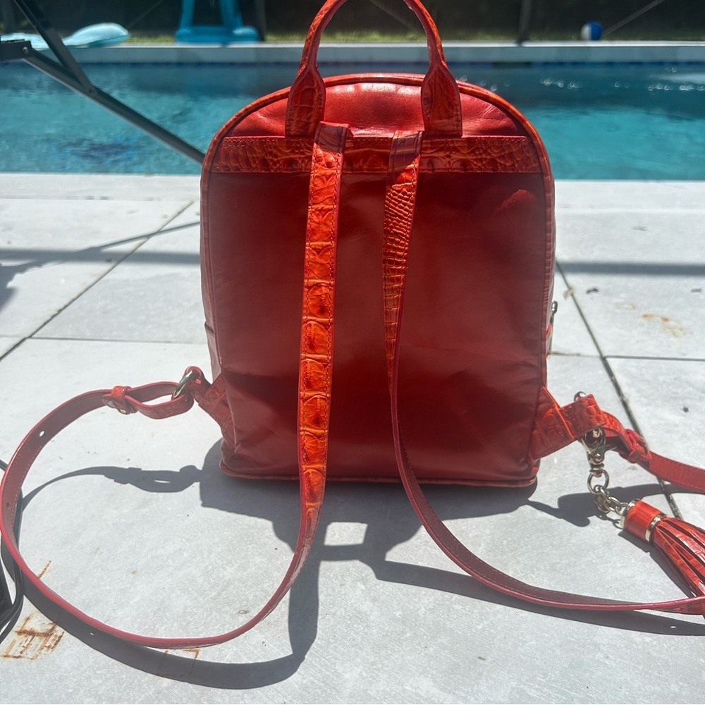 Brahmin fiery Red orange croc embossed backpack, wallet and tassel charm set - Picture 13 of 17